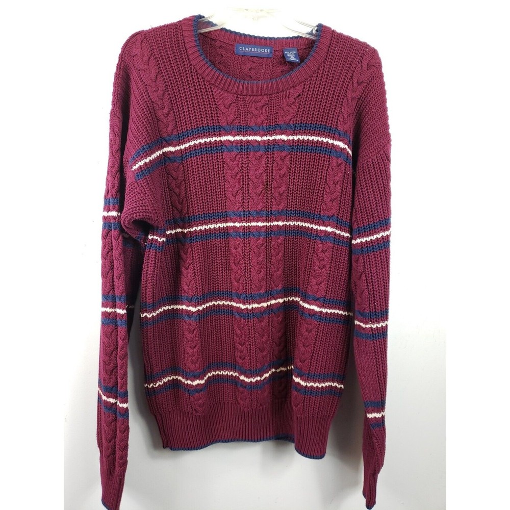 Claybrooke Outdoors Patterned Crew Neck Sweater Size M Burgundy Cotton - Picture 1 of 8
